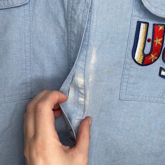 Cricket of the Creek Womens short sleeve denim button up Embroidered Stars VTG M - Picture 7 of 14